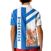 Nicaragua Cultural Art Kid Polo Shirt with Blue White Stripes and Indigenous Motif Design - Wonder Print Shop