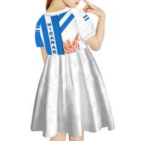 Nicaragua Cultural Art Kid Short Sleeve Dress with Blue White Stripes and Indigenous Motif Design - Wonder Print Shop
