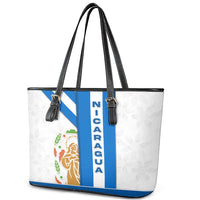Nicaragua Cultural Art Leather Tote Bag with Blue White Stripes and Indigenous Motif Design - Wonder Print Shop