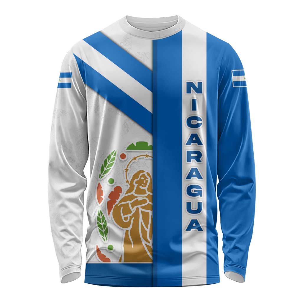 Nicaragua Cultural Art Long Sleeve Shirt with Blue White Stripes and Indigenous Motif Design - Wonder Print Shop