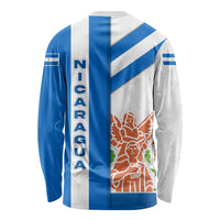 Nicaragua Cultural Art Long Sleeve Shirt with Blue White Stripes and Indigenous Motif Design - Wonder Print Shop
