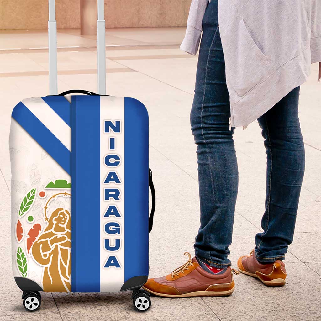 Nicaragua Cultural Art Luggage Cover with Blue White Stripes and Indigenous Motif Design - Wonder Print Shop