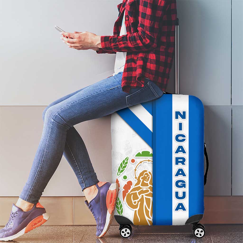 Nicaragua Cultural Art Luggage Cover with Blue White Stripes and Indigenous Motif Design - Wonder Print Shop