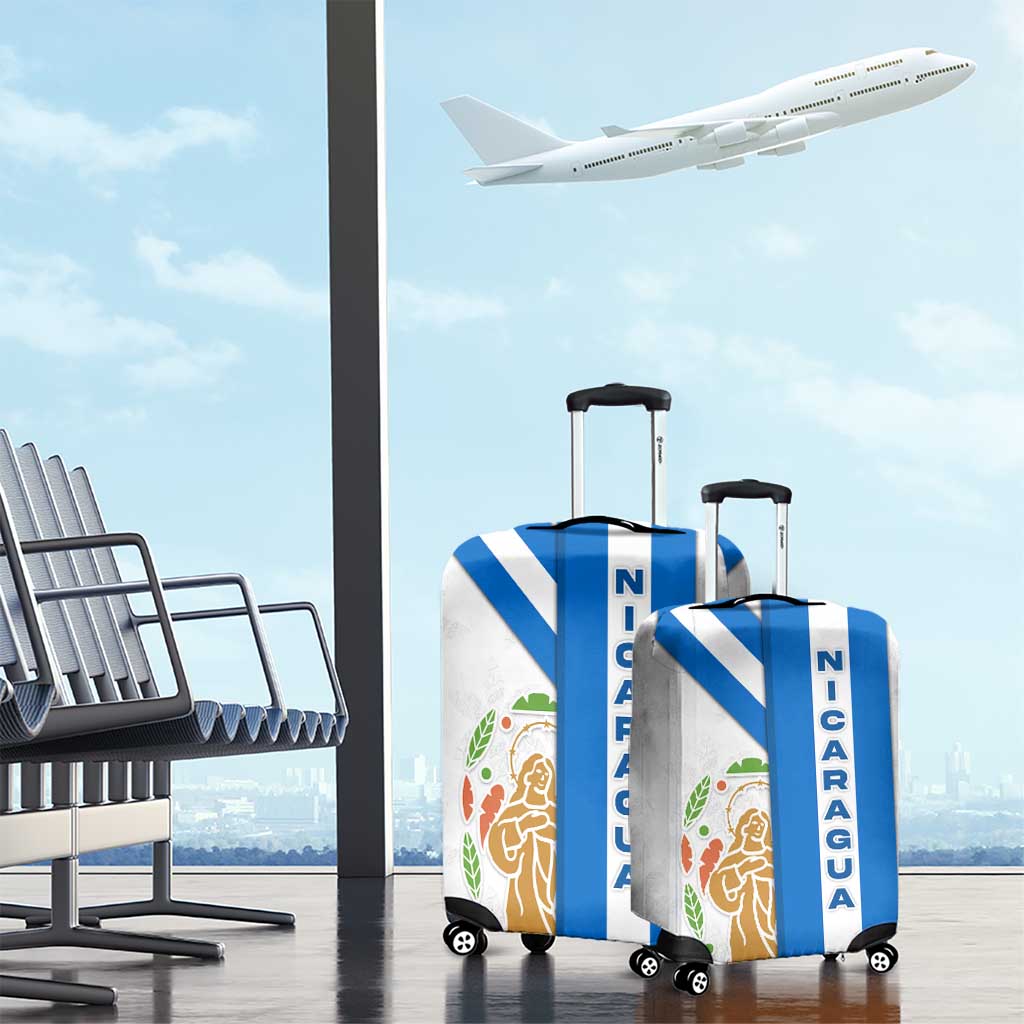 Nicaragua Cultural Art Luggage Cover with Blue White Stripes and Indigenous Motif Design - Wonder Print Shop