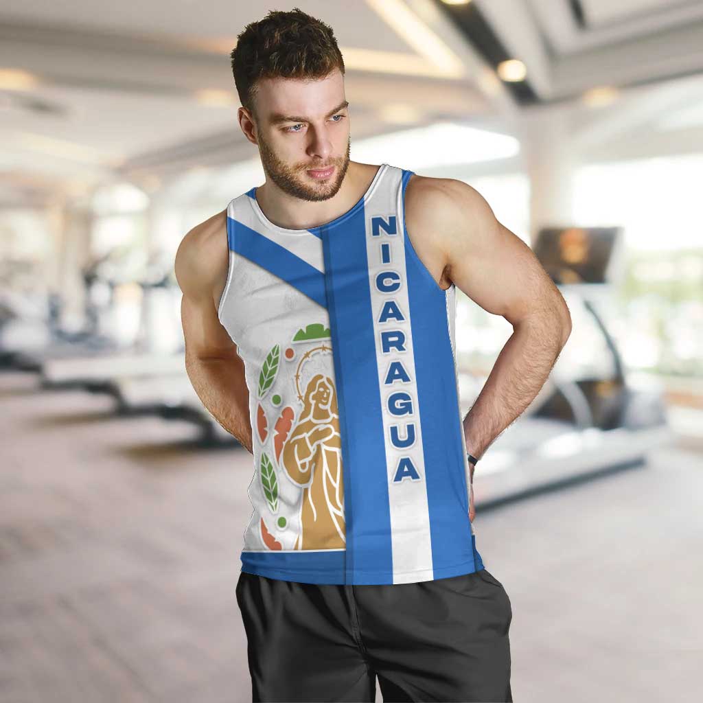 Nicaragua Cultural Art Men Tank Top with Blue White Stripes and Indigenous Motif Design - Wonder Print Shop