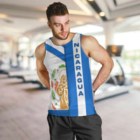 Nicaragua Cultural Art Men Tank Top with Blue White Stripes and Indigenous Motif Design - Wonder Print Shop