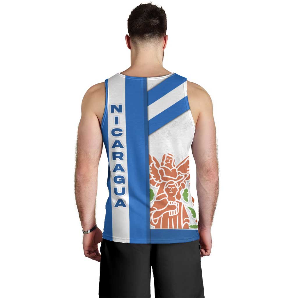 Nicaragua Cultural Art Men Tank Top with Blue White Stripes and Indigenous Motif Design - Wonder Print Shop