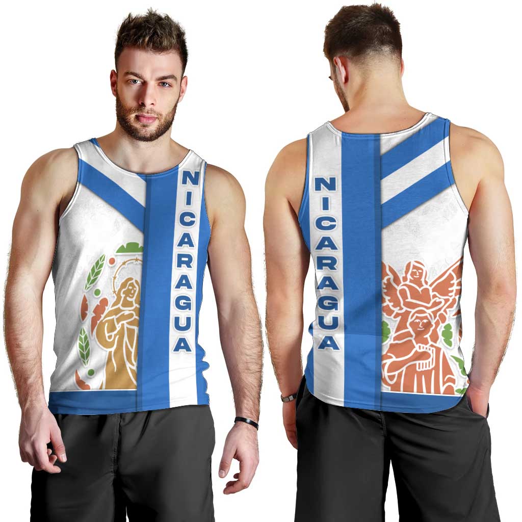 Nicaragua Cultural Art Men Tank Top with Blue White Stripes and Indigenous Motif Design - Wonder Print Shop
