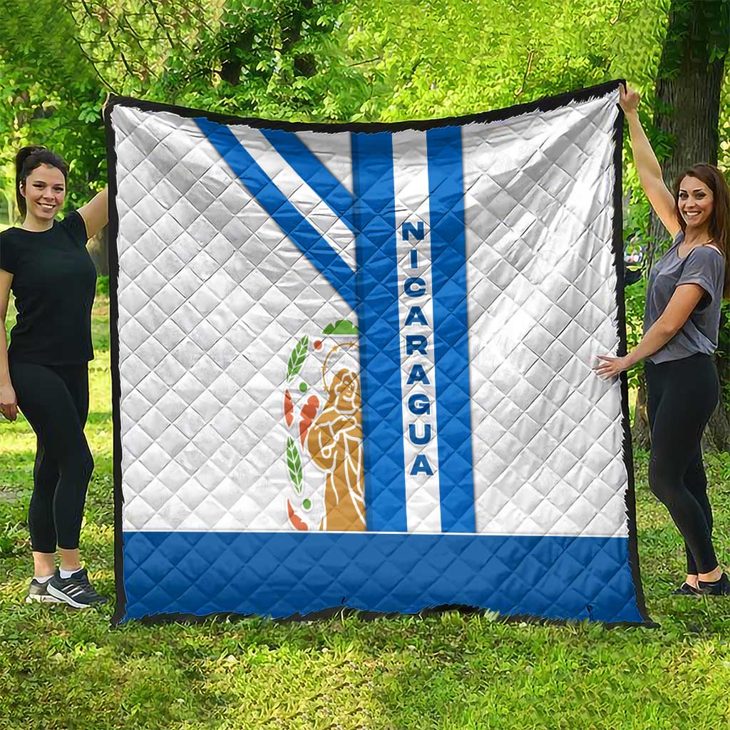 Nicaragua Cultural Art Quilt with Blue White Stripes and Indigenous Motif Design - Wonder Print Shop