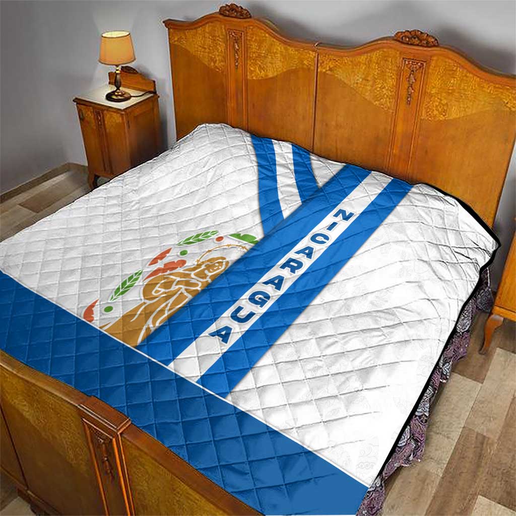 Nicaragua Cultural Art Quilt with Blue White Stripes and Indigenous Motif Design - Wonder Print Shop