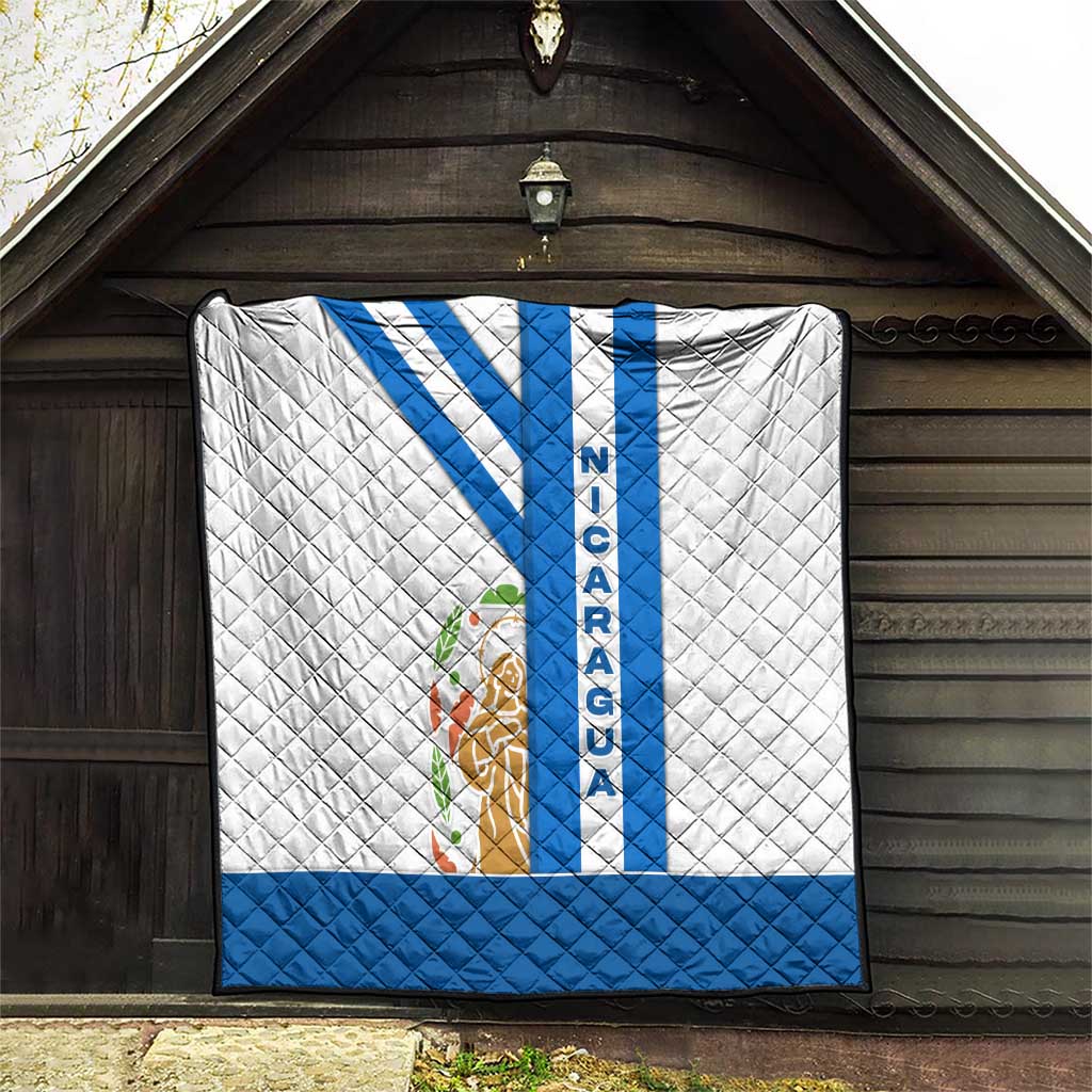 Nicaragua Cultural Art Quilt with Blue White Stripes and Indigenous Motif Design - Wonder Print Shop