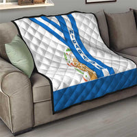 Nicaragua Cultural Art Quilt with Blue White Stripes and Indigenous Motif Design - Wonder Print Shop