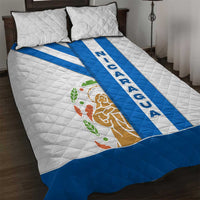 Nicaragua Cultural Art Quilt Bed Set with Blue White Stripes and Indigenous Motif Design - Wonder Print Shop