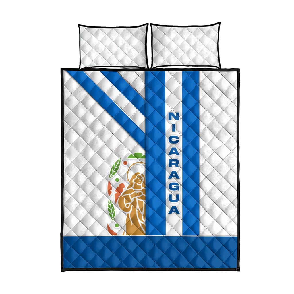 Nicaragua Cultural Art Quilt Bed Set with Blue White Stripes and Indigenous Motif Design - Wonder Print Shop