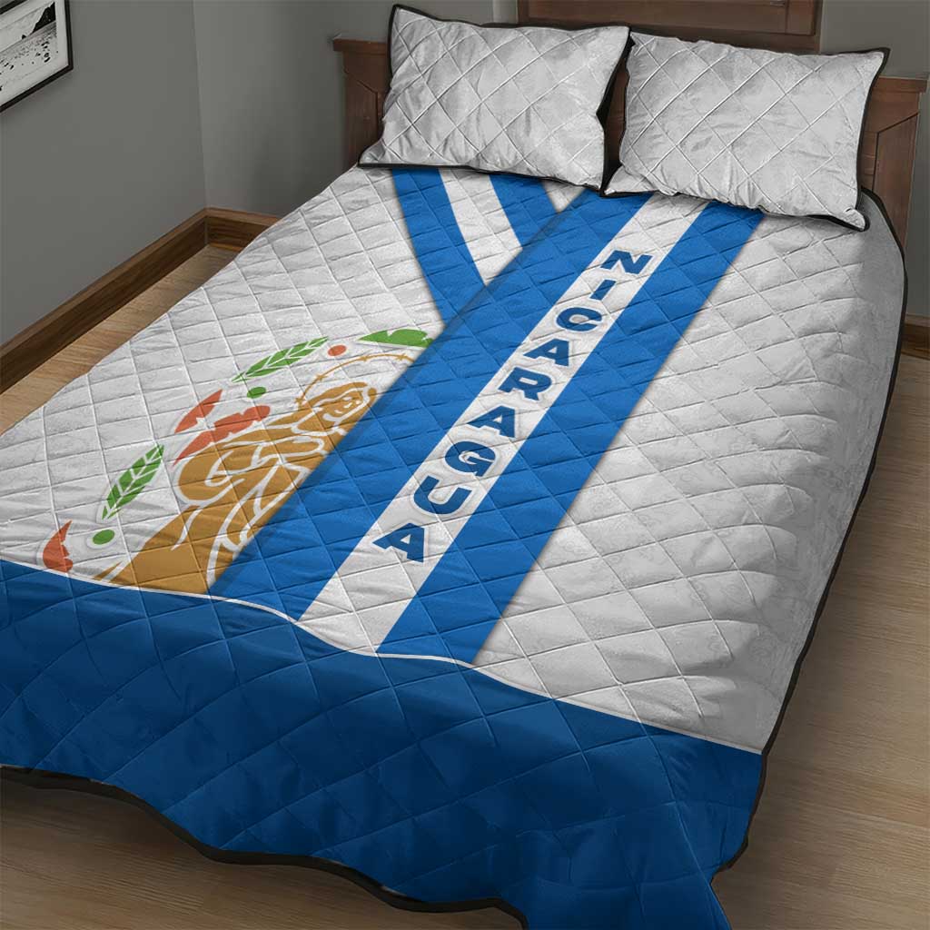 Nicaragua Cultural Art Quilt Bed Set with Blue White Stripes and Indigenous Motif Design - Wonder Print Shop