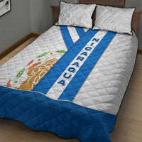Nicaragua Cultural Art Quilt Bed Set with Blue White Stripes and Indigenous Motif Design - Wonder Print Shop