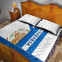 Nicaragua Cultural Art Quilt Bed Set with Blue White Stripes and Indigenous Motif Design - Wonder Print Shop