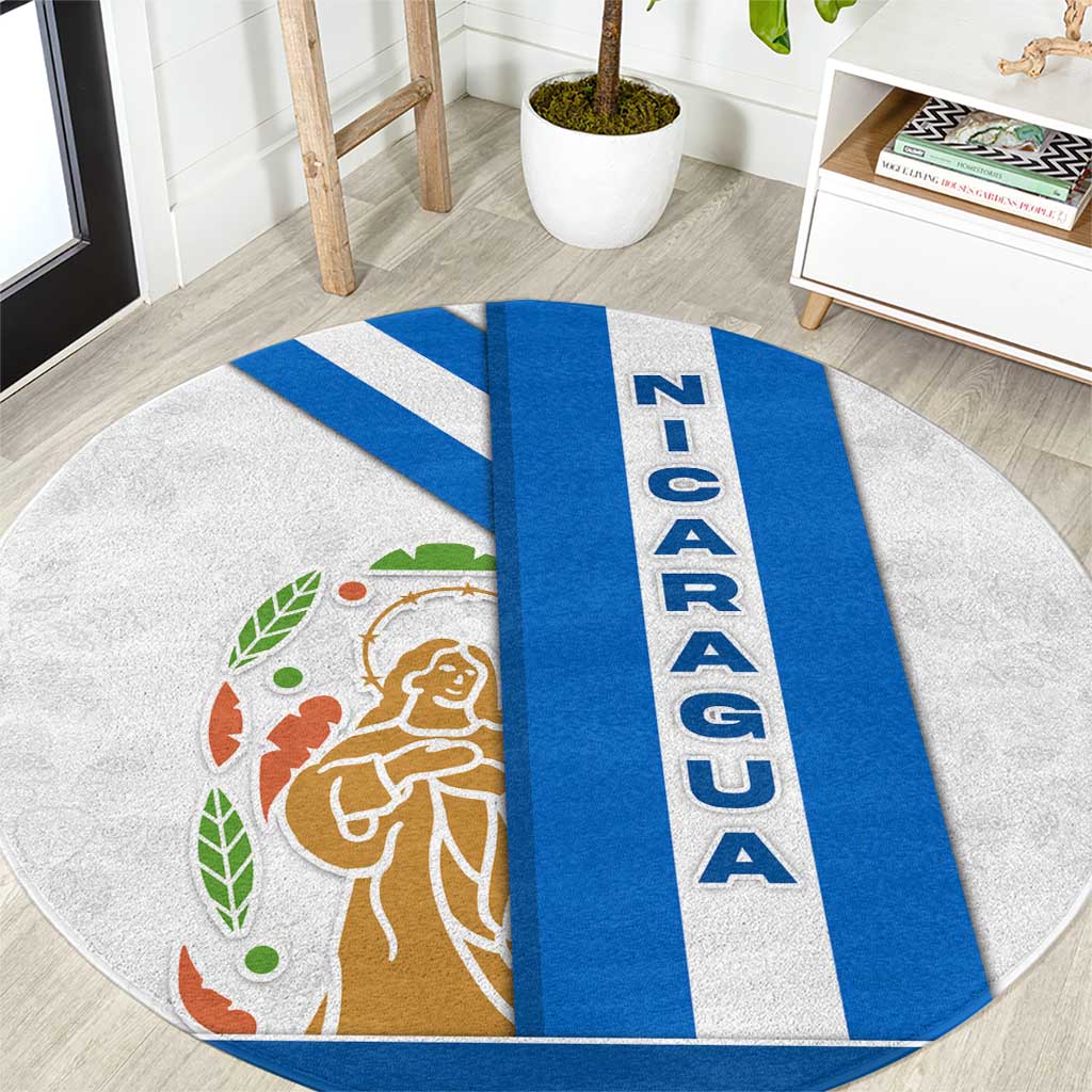Nicaragua Cultural Art Round Carpet with Blue White Stripes and Indigenous Motif Design - Wonder Print Shop