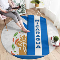 Nicaragua Cultural Art Round Carpet with Blue White Stripes and Indigenous Motif Design - Wonder Print Shop