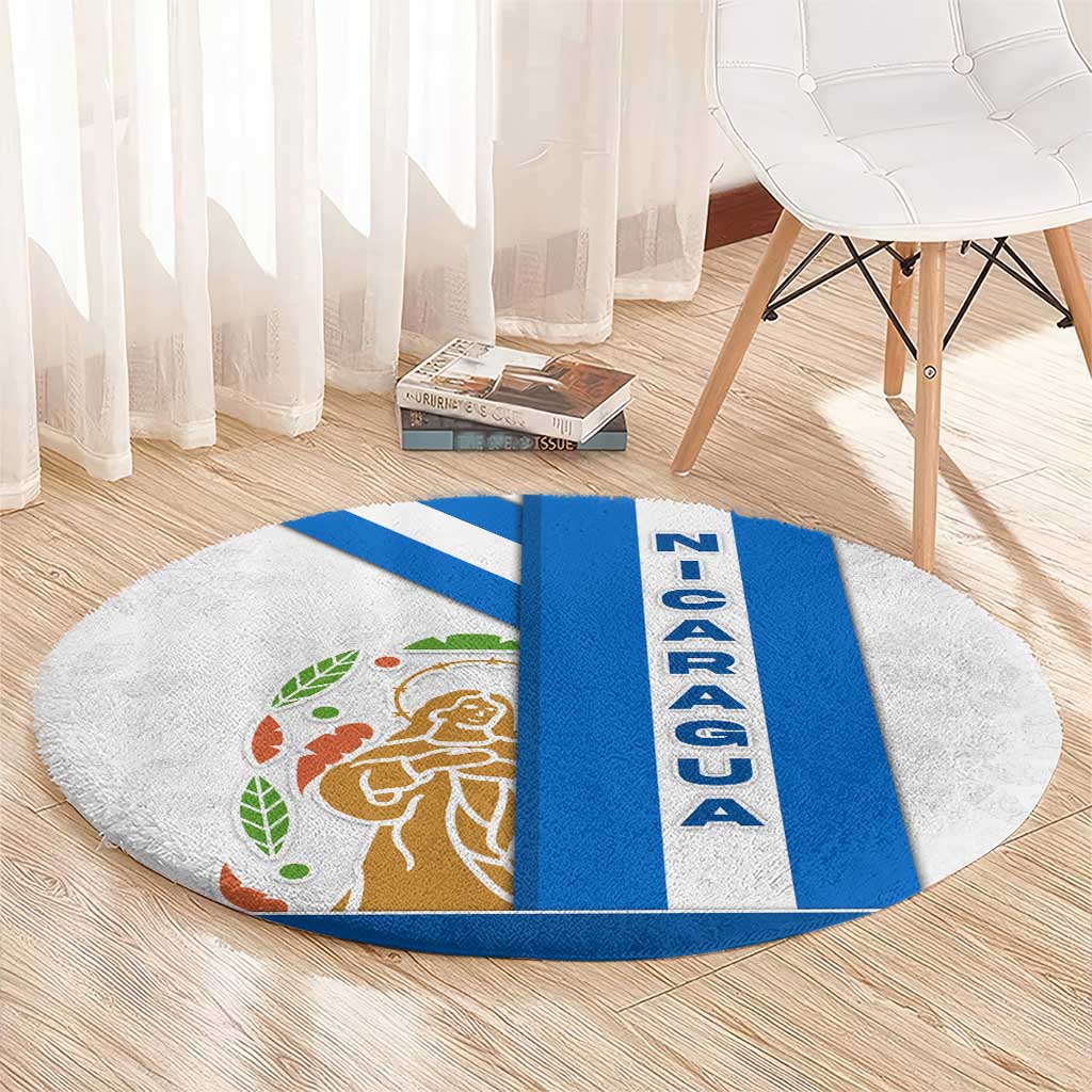 Nicaragua Cultural Art Round Carpet with Blue White Stripes and Indigenous Motif Design - Wonder Print Shop
