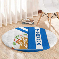 Nicaragua Cultural Art Round Carpet with Blue White Stripes and Indigenous Motif Design - Wonder Print Shop