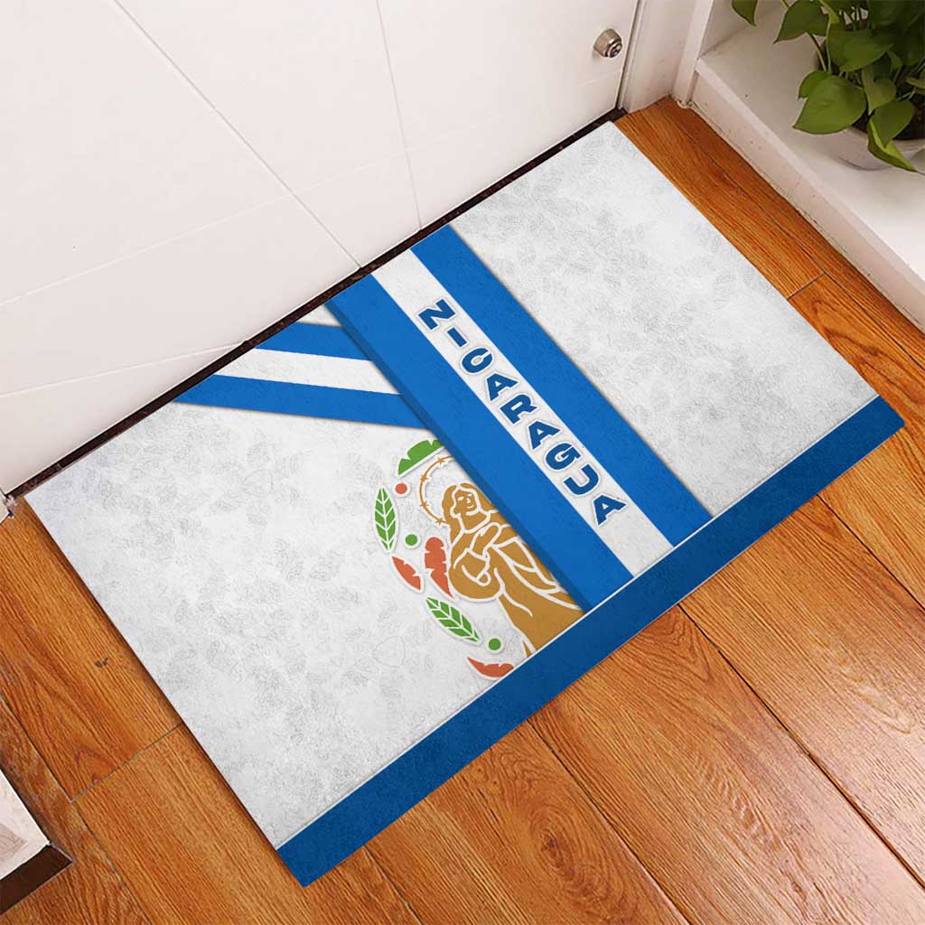 Nicaragua Cultural Art Rubber Doormat with Blue White Stripes and Indigenous Motif Design - Wonder Print Shop