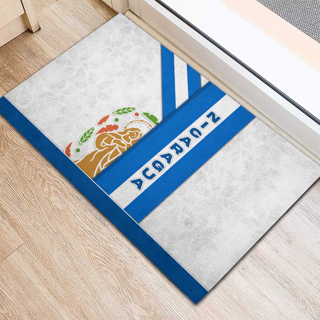 Nicaragua Cultural Art Rubber Doormat with Blue White Stripes and Indigenous Motif Design - Wonder Print Shop