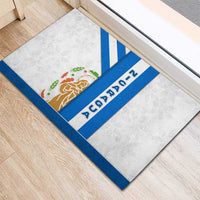 Nicaragua Cultural Art Rubber Doormat with Blue White Stripes and Indigenous Motif Design - Wonder Print Shop