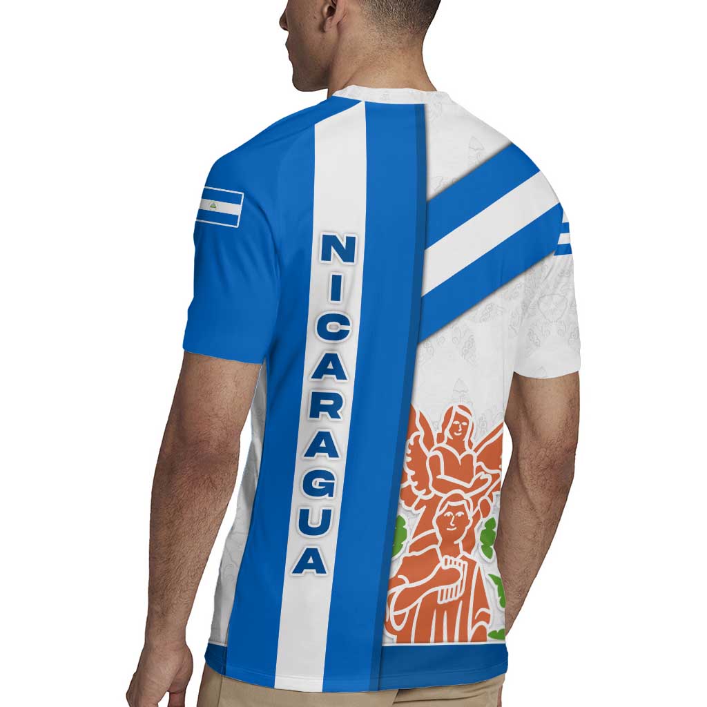 Nicaragua Cultural Art Rugby Jersey with Blue White Stripes and Indigenous Motif Design - Wonder Print Shop