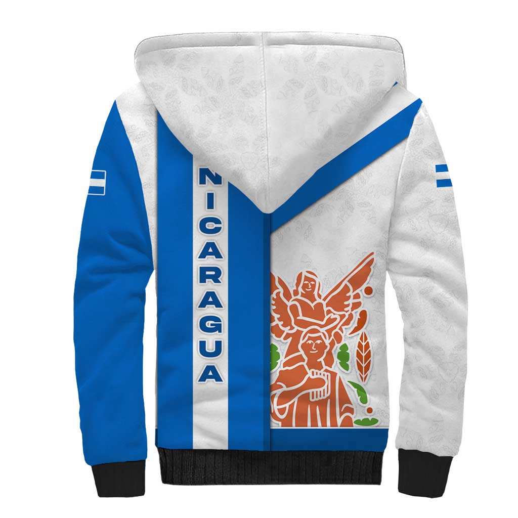 Nicaragua Cultural Art Sherpa Hoodie with Blue White Stripes and Indigenous Motif Design - Wonder Print Shop