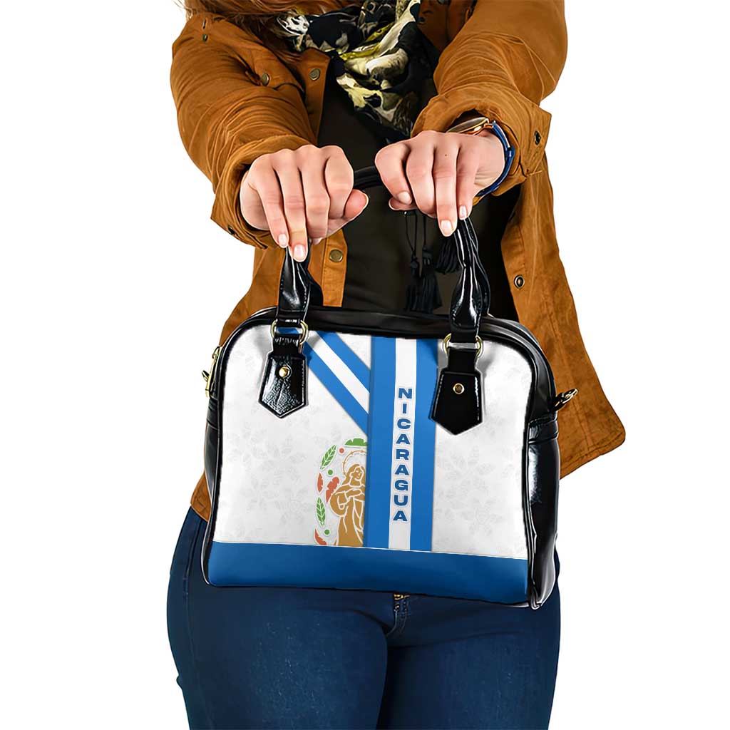 Nicaragua Cultural Art Shoulder Handbag with Blue White Stripes and Indigenous Motif Design - Wonder Print Shop
