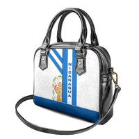 Nicaragua Cultural Art Shoulder Handbag with Blue White Stripes and Indigenous Motif Design - Wonder Print Shop