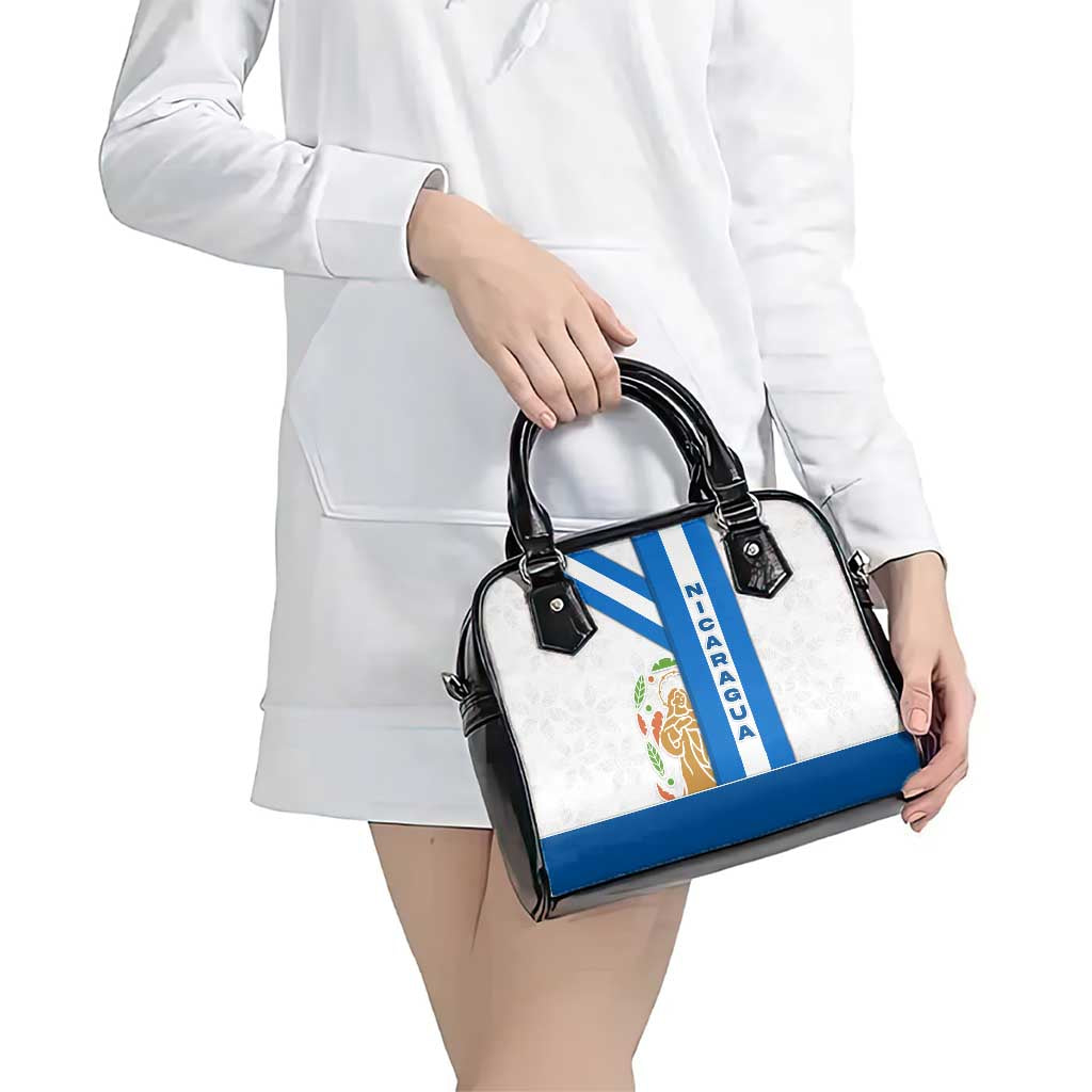 Nicaragua Cultural Art Shoulder Handbag with Blue White Stripes and Indigenous Motif Design - Wonder Print Shop