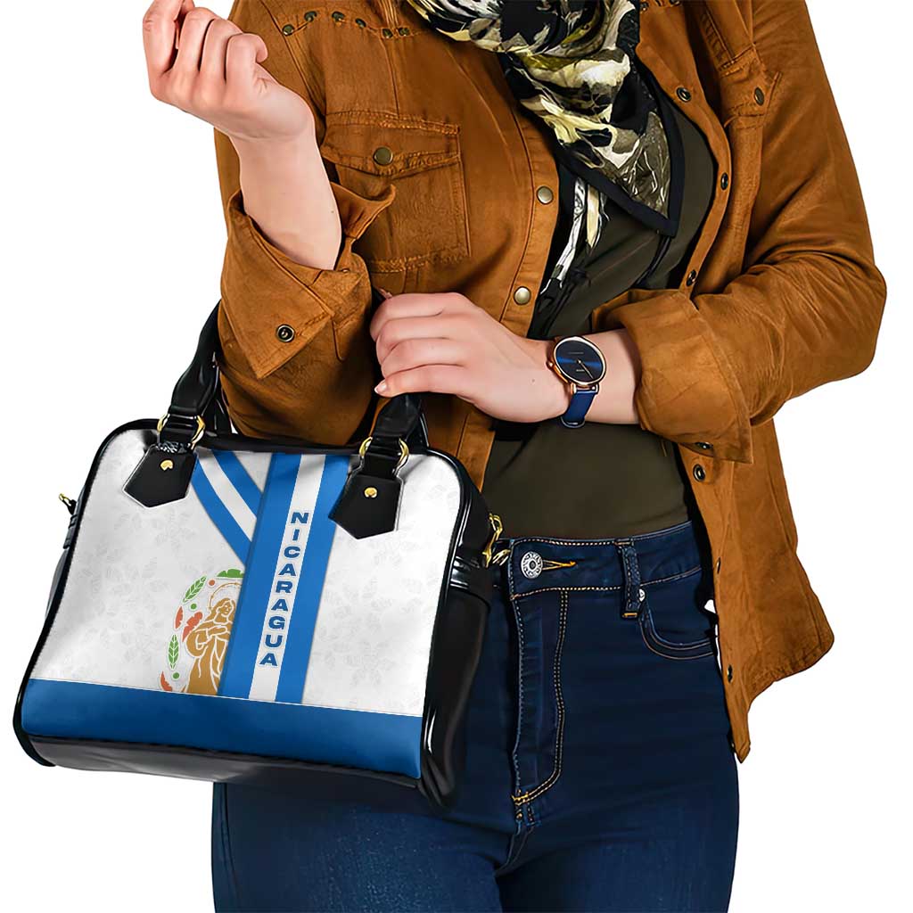 Nicaragua Cultural Art Shoulder Handbag with Blue White Stripes and Indigenous Motif Design - Wonder Print Shop