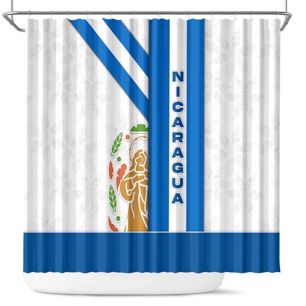 Nicaragua Cultural Art Shower Curtain with Blue White Stripes and Indigenous Motif Design - Wonder Print Shop