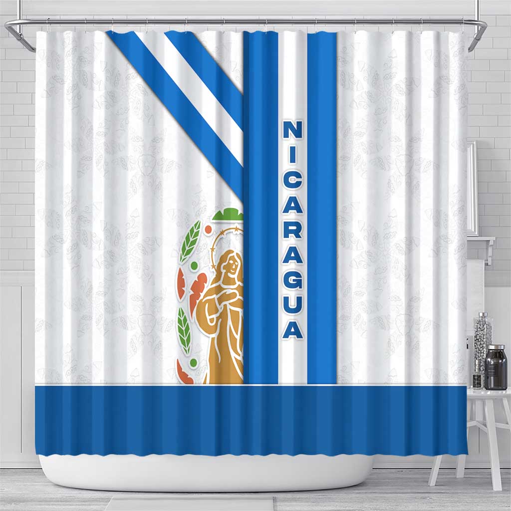 Nicaragua Cultural Art Shower Curtain with Blue White Stripes and Indigenous Motif Design - Wonder Print Shop