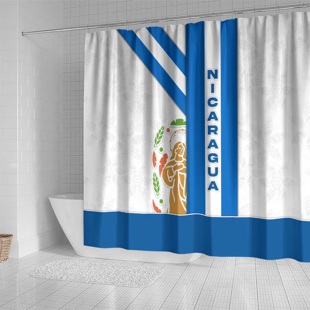 Nicaragua Cultural Art Shower Curtain with Blue White Stripes and Indigenous Motif Design - Wonder Print Shop