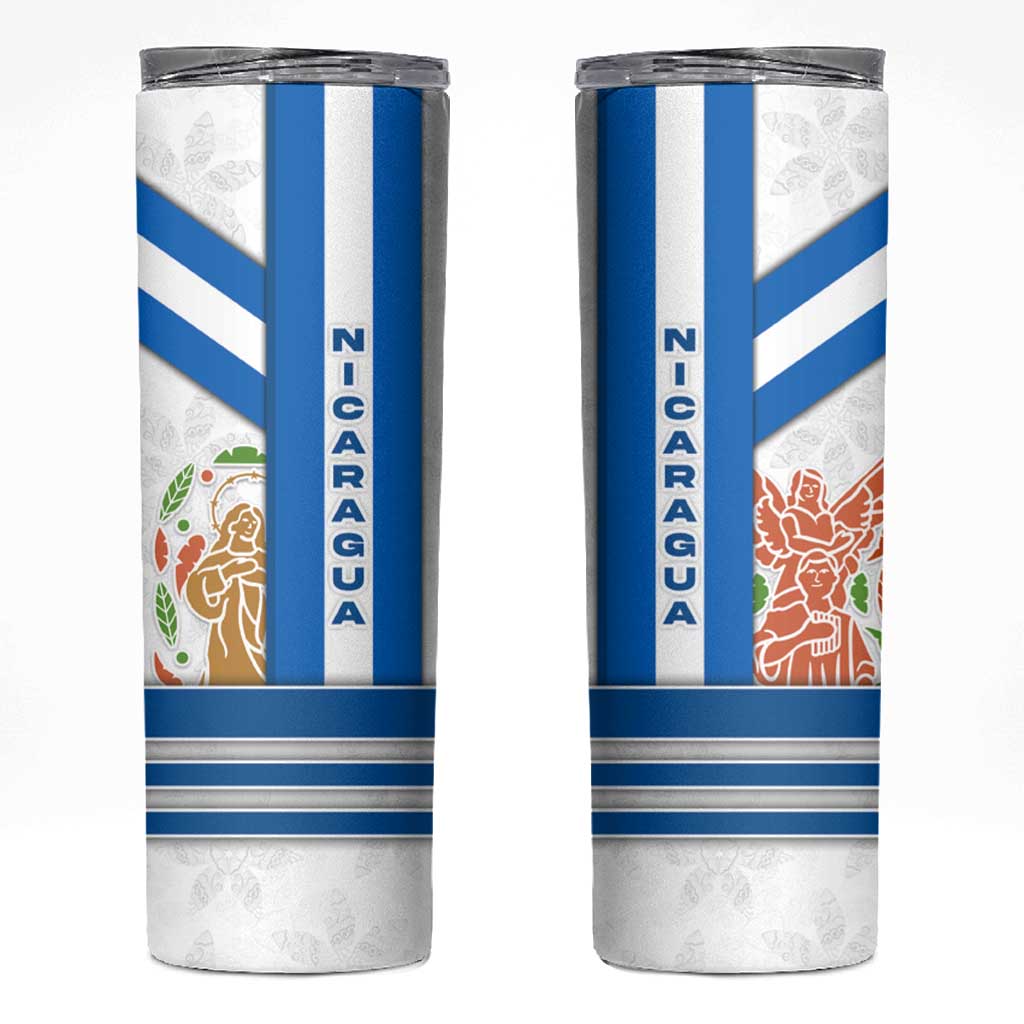 Nicaragua Cultural Art Skinny Tumbler with Blue White Stripes and Indigenous Motif Design - Wonder Print Shop