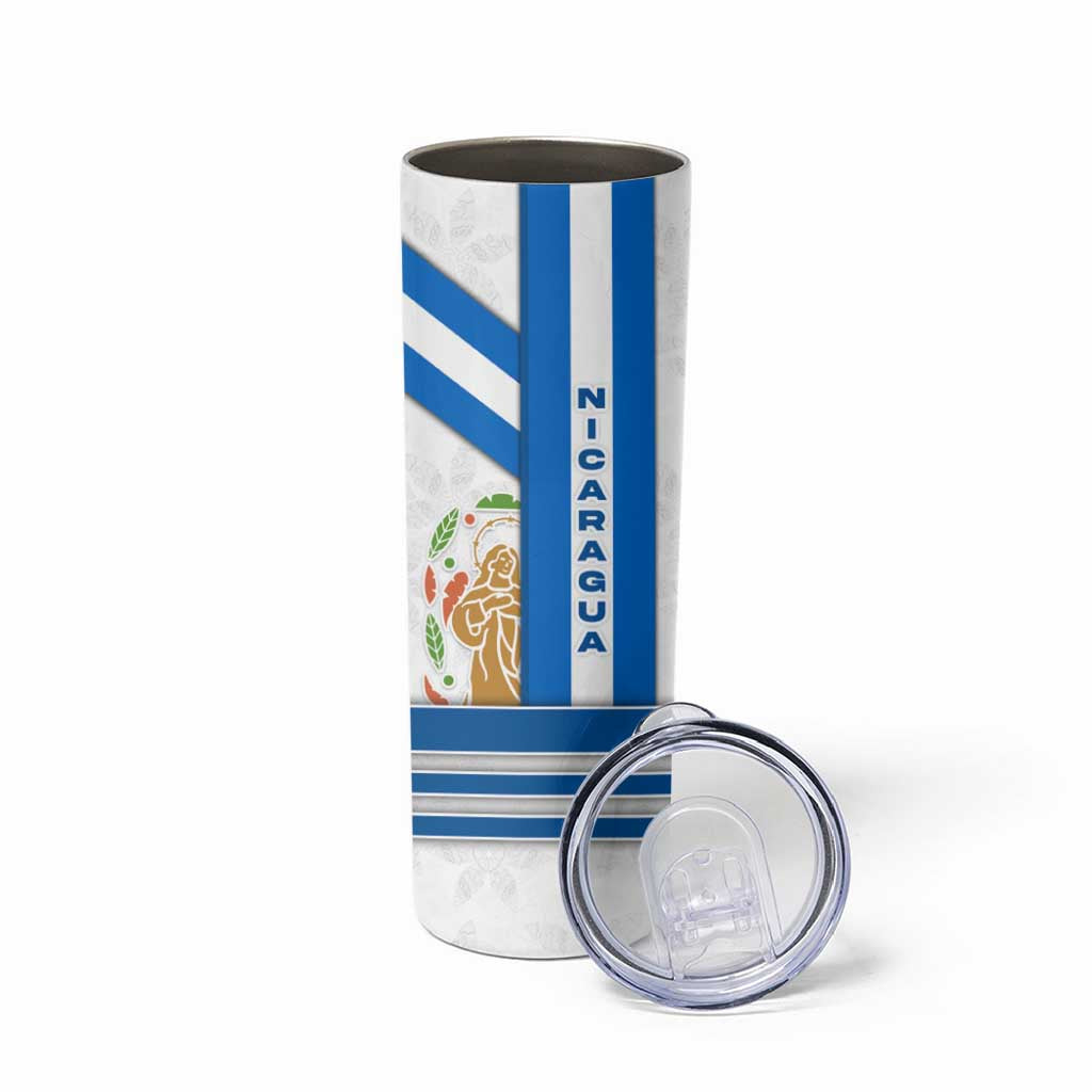 Nicaragua Cultural Art Skinny Tumbler with Blue White Stripes and Indigenous Motif Design - Wonder Print Shop