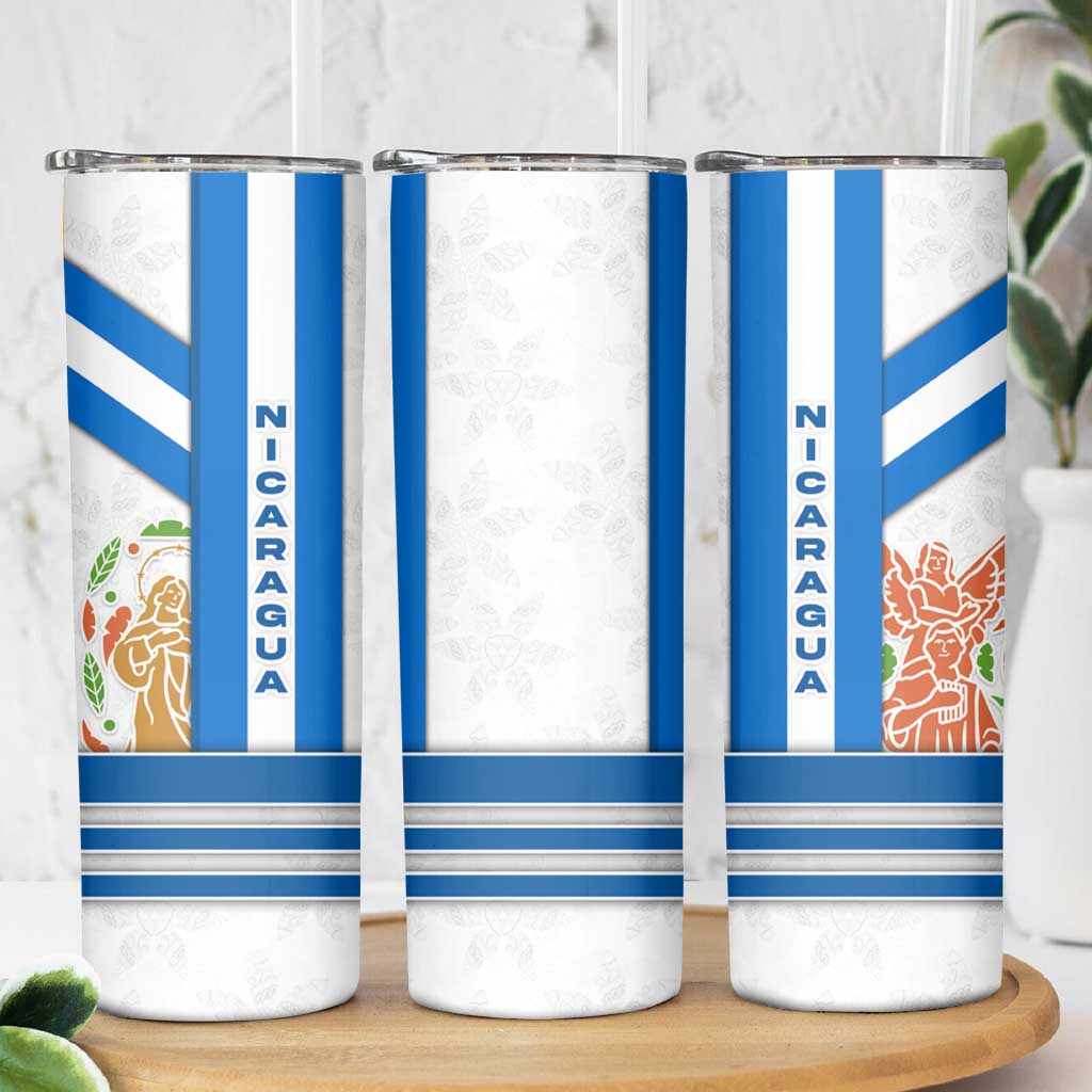 Nicaragua Cultural Art Skinny Tumbler with Blue White Stripes and Indigenous Motif Design - Wonder Print Shop