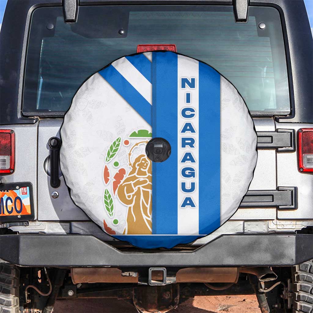 Nicaragua Cultural Art Spare Tire Cover with Blue White Stripes and Indigenous Motif Design - Wonder Print Shop