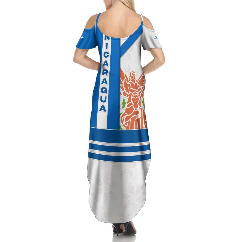 Nicaragua Cultural Art Summer Maxi Dress with Blue White Stripes and Indigenous Motif Design - Wonder Print Shop