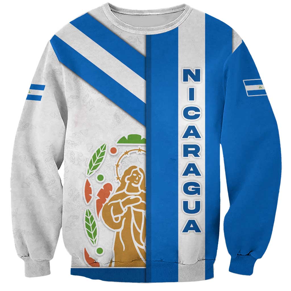 Nicaragua Cultural Art Sweatshirt with Blue White Stripes and Indigenous Motif Design - Wonder Print Shop