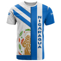 Nicaragua Cultural Art T Shirt with Blue White Stripes and Indigenous Motif Design - Wonder Print Shop