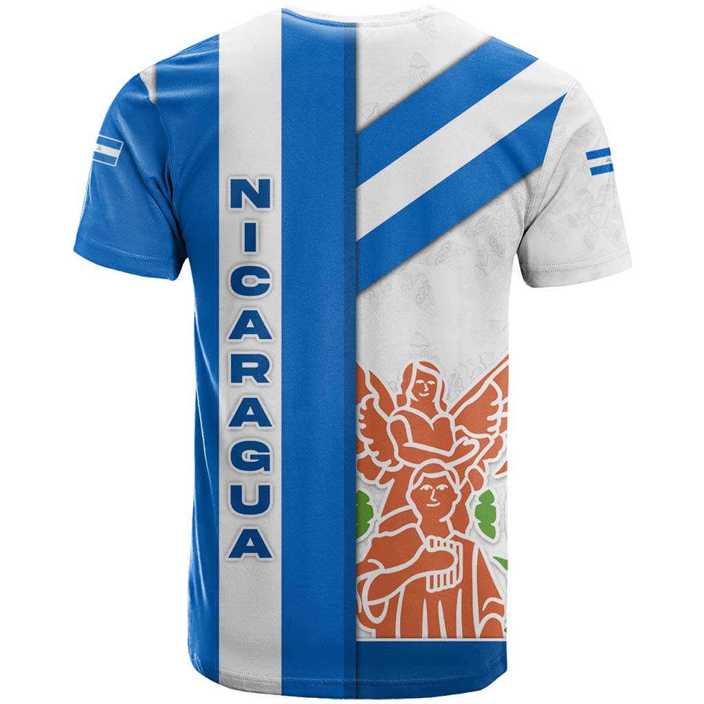 Nicaragua Cultural Art T Shirt with Blue White Stripes and Indigenous Motif Design - Wonder Print Shop