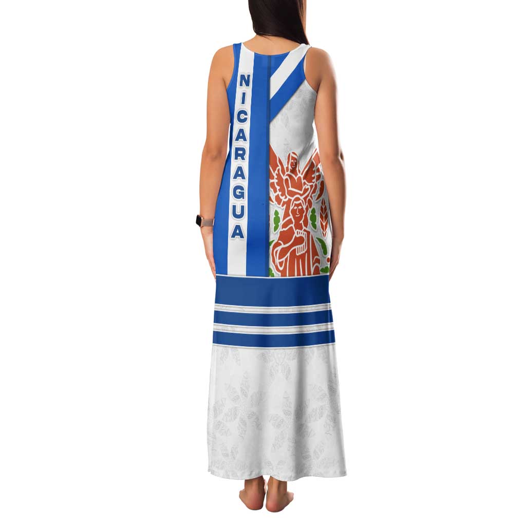 Nicaragua Cultural Art Tank Maxi Dress with Blue White Stripes and Indigenous Motif Design - Wonder Print Shop