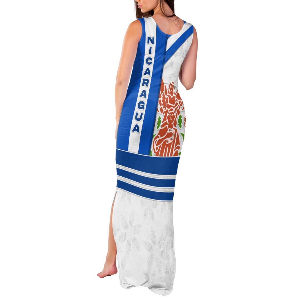 Nicaragua Cultural Art Tank Maxi Dress with Blue White Stripes and Indigenous Motif Design - Wonder Print Shop