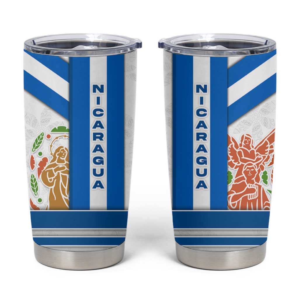 Nicaragua Cultural Art Tumbler Cup with Blue White Stripes and Indigenous Motif Design - Wonder Print Shop
