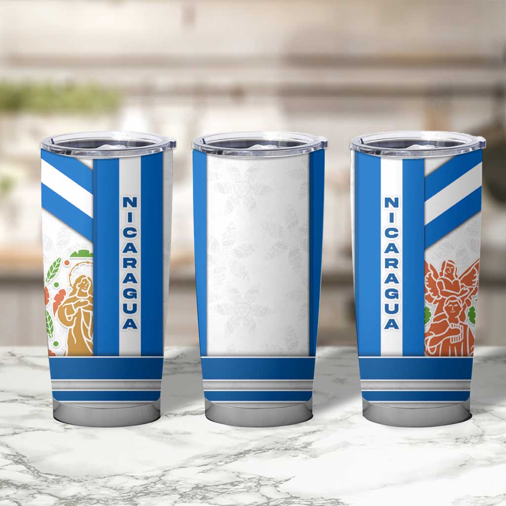 Nicaragua Cultural Art Tumbler Cup with Blue White Stripes and Indigenous Motif Design - Wonder Print Shop
