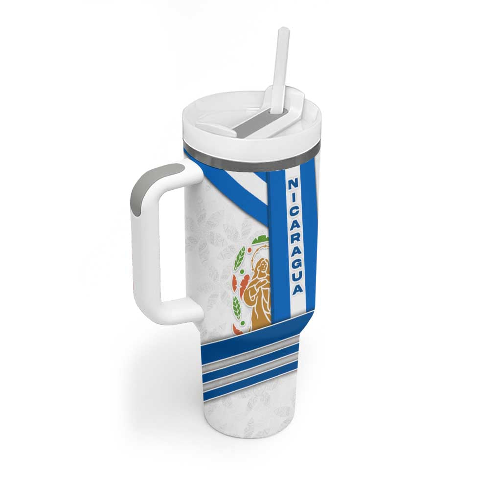 Nicaragua Cultural Art Tumbler With Handle with Blue White Stripes and Indigenous Motif Design - Wonder Print Shop